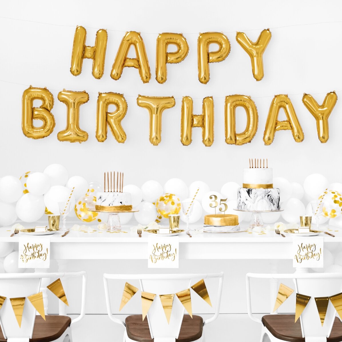 Ballonnenpakket - Happy Birthday goudkleurig