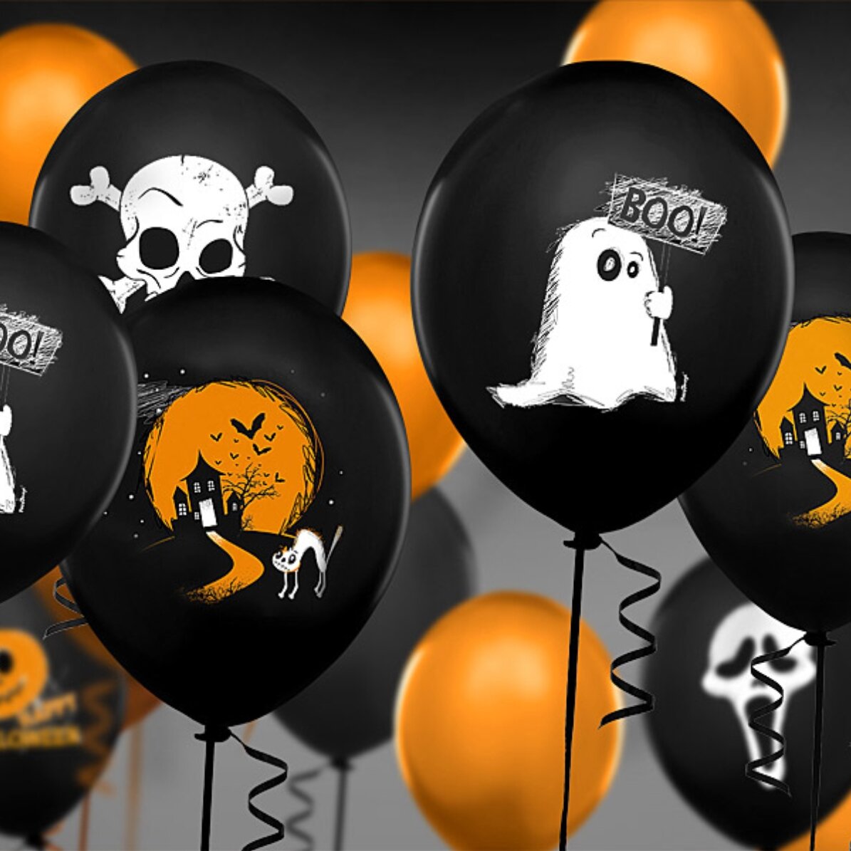 Set van 6 Halloween-ballonnen - Spookhuis