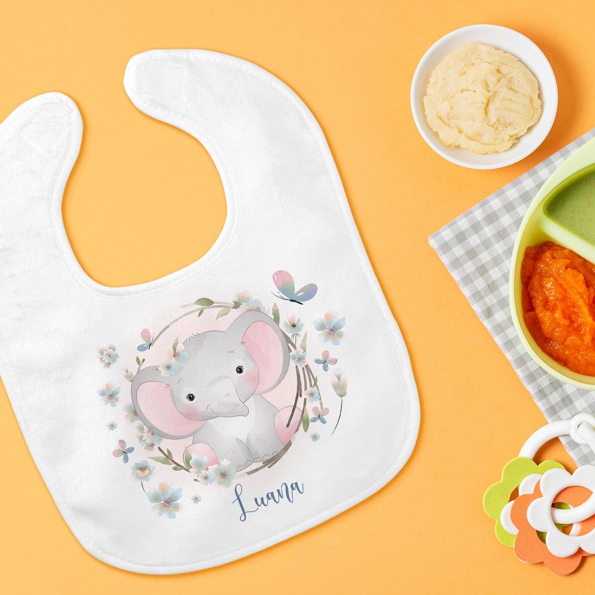 Bavoir personnalisé pour bébé avec prénom - Petit éléphant