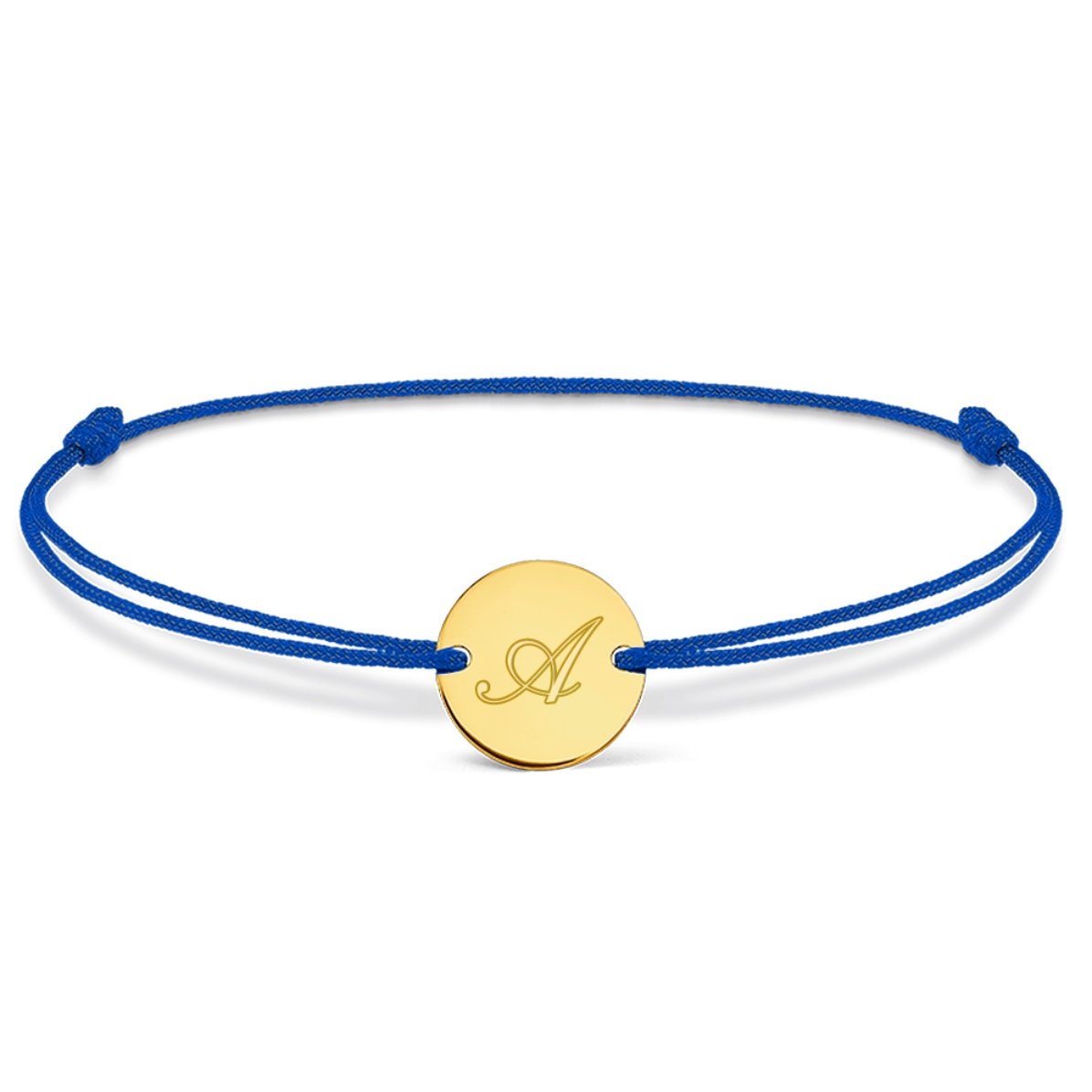 Gepersonaliseerde armband met koord - muntje 10 mm - 925 zilver - model met initiaal 2