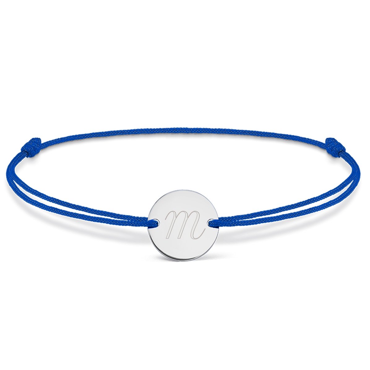 Gepersonaliseerde armband met koord - muntje 10 mm - 925 zilver - model met initiaal