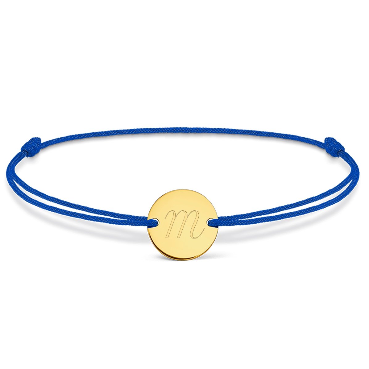 Gepersonaliseerde armband met koord – muntje van 10 mm – 14-karaats goud – model met initiaal
