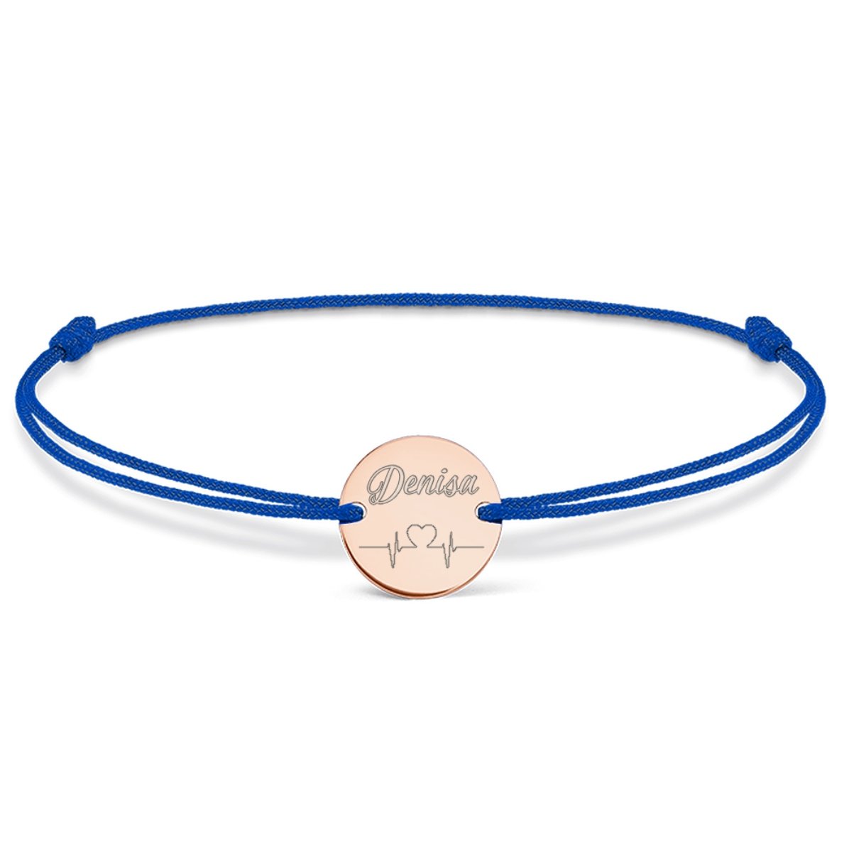Gepersonaliseerde armband met koord - muntje 14 mm - 925 zilver - model ‘heart beat’