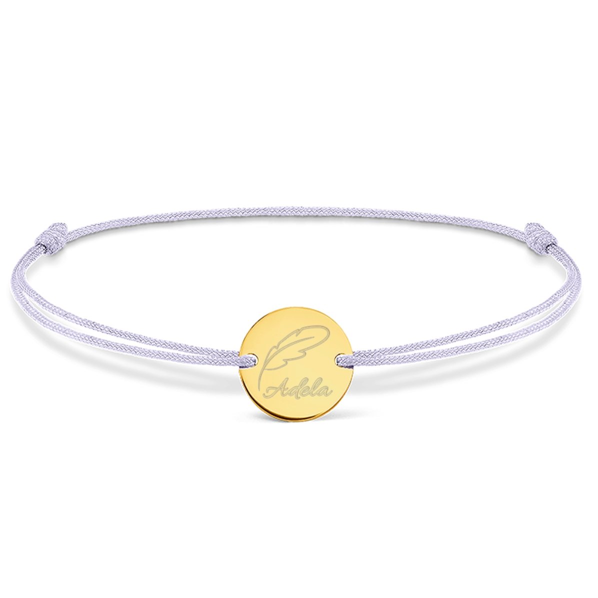 Bracelet à cordon personnalisé - pièce de 14 mm - argent 925 - modèle « plume »