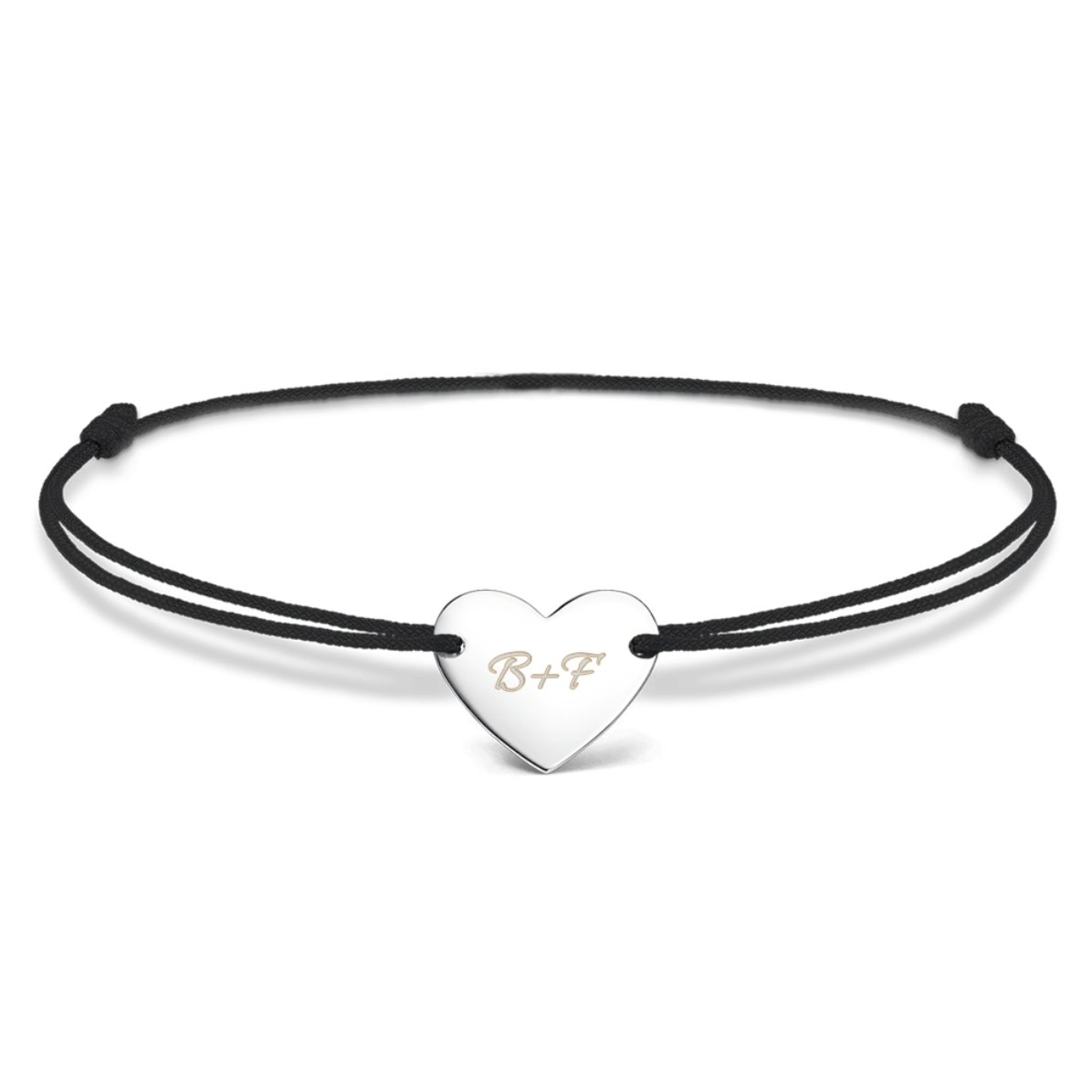 Gepersonaliseerde armband met koord – hartje 12x10 mm – 925 zilver – ‘Jij en ik’, model 2