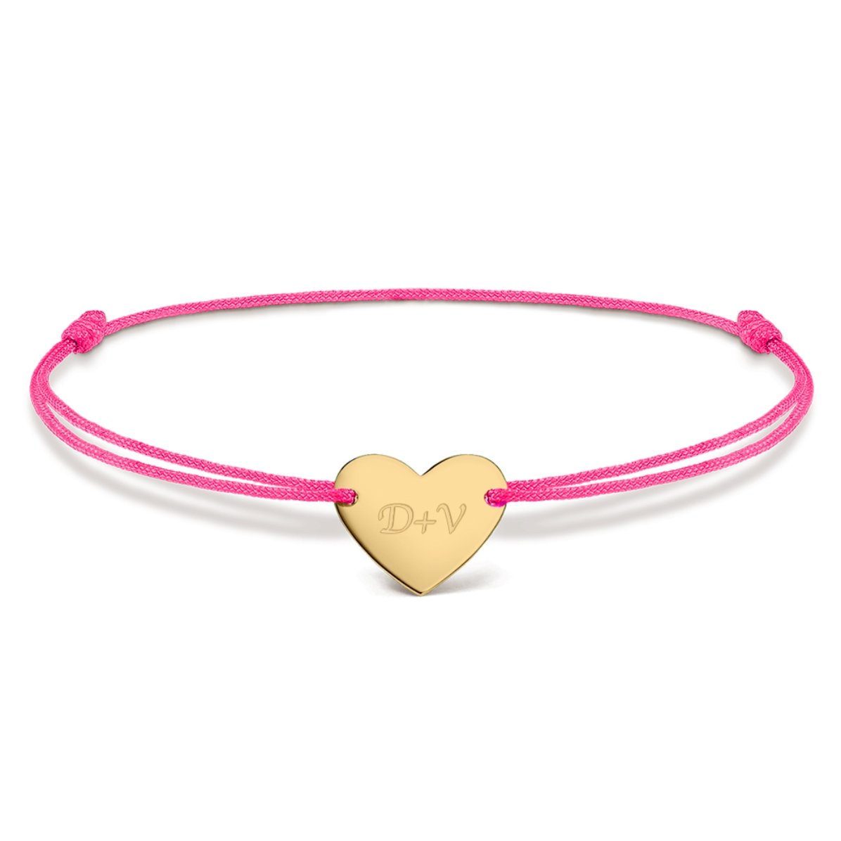Gepersonaliseerde armband met koord – hartje 12x10 mm – 14-karaats goud – ‘Jij en ik’, model 3