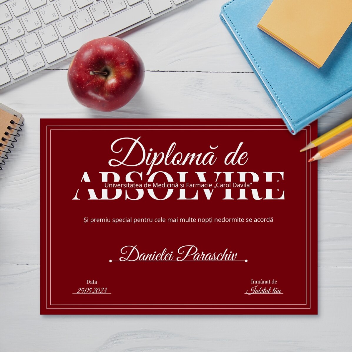 Gepersonaliseerd diploma met tekst - Afstudeerdiploma