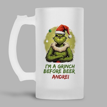 Gepersonaliseerde bierpul met tekst - Grinch before beer