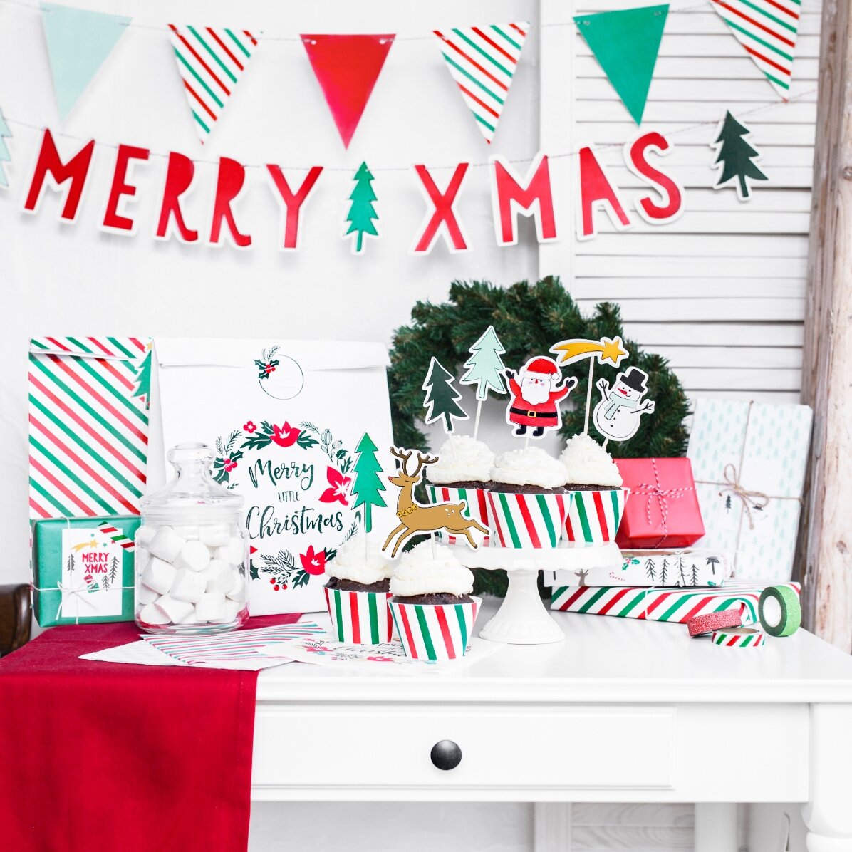 Set van 2 stuks Merry Christmas-cadeaupapier