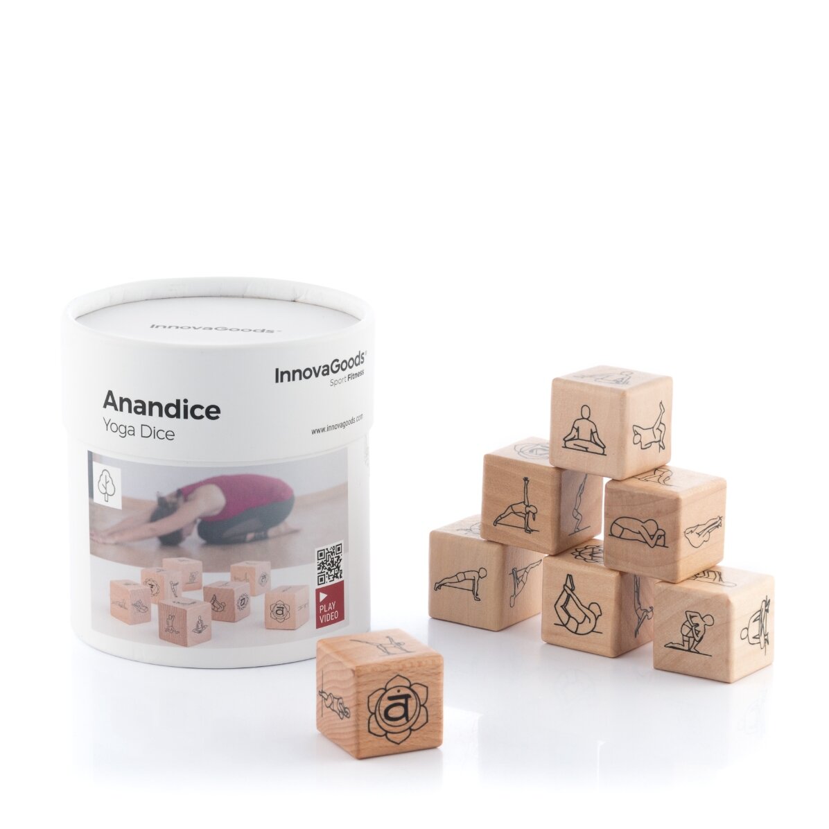 Yogaspel met 7 houten dobbelstenen