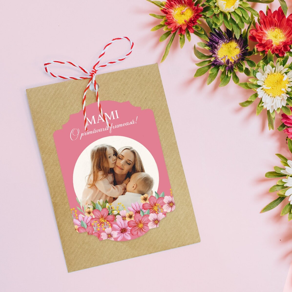 Martisor à planter, personnalisé avec une photo et un message - Floral