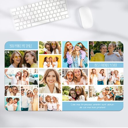 Tapis de souris XXL personnalisé avec un collage de photos et de texte