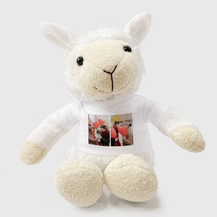 Gepersonaliseerd schapenpluche met 2 foto’s