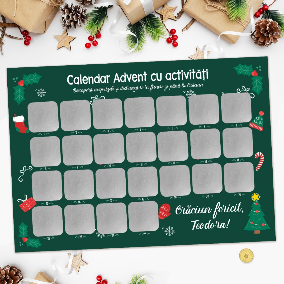 Gepersonaliseerde, afkrabbare adventsposter met teksten - Activiteiten