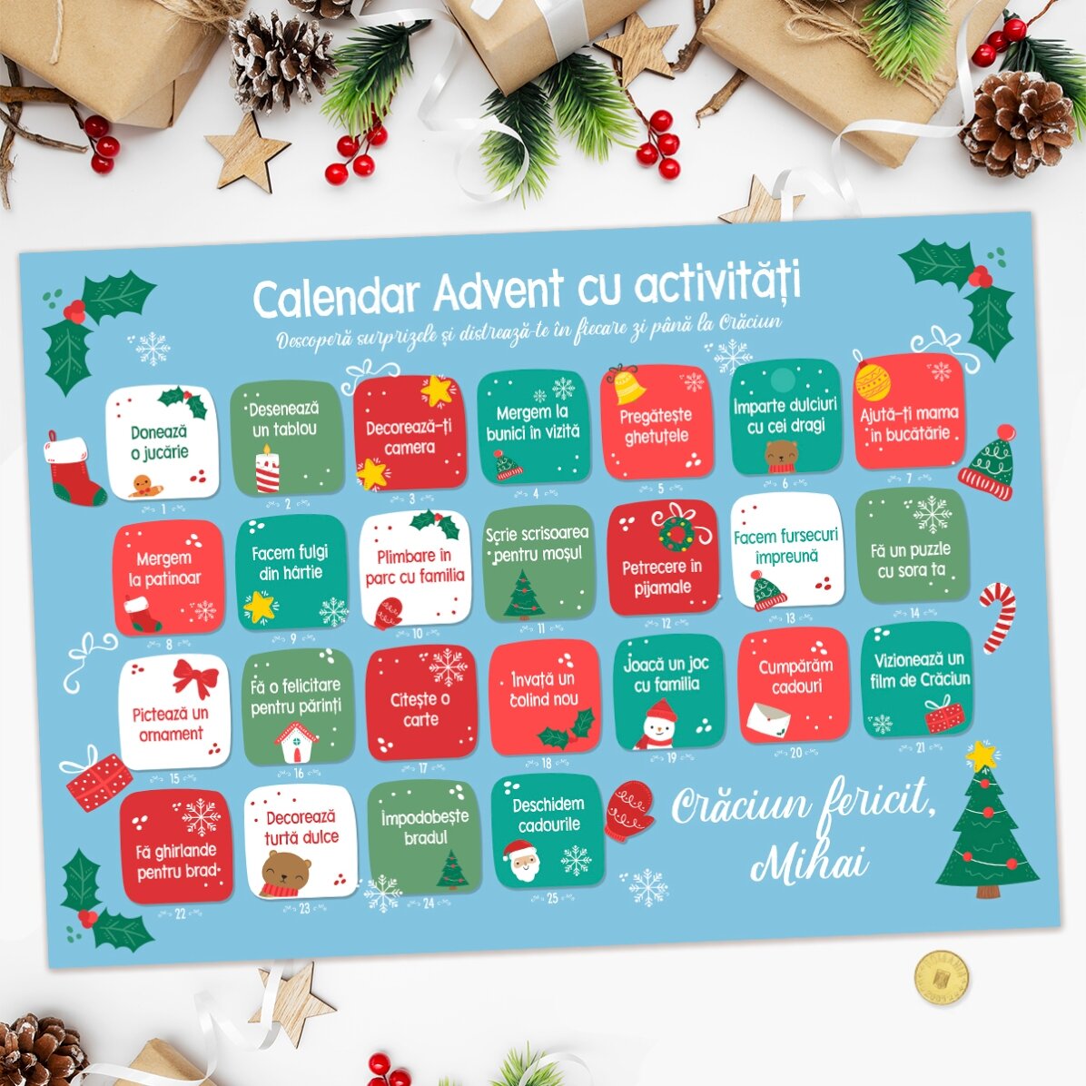 Gepersonaliseerde, afkrabbare adventsposter met teksten - Activiteiten