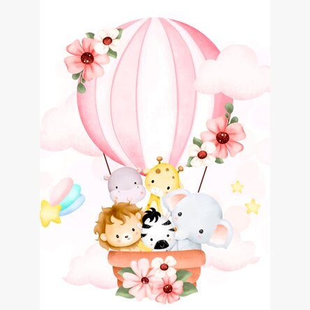 Poster: Dieren in een heteluchtballon