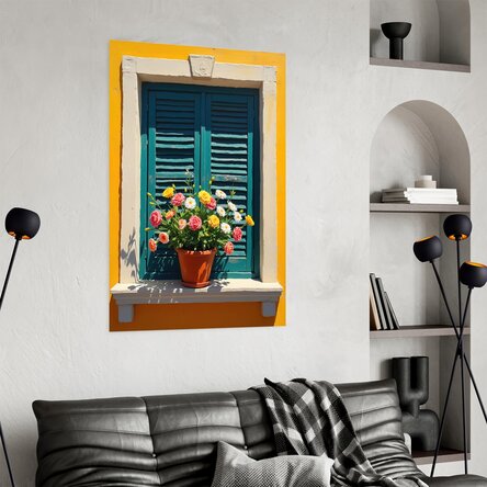 Poster: Raam met bloempot