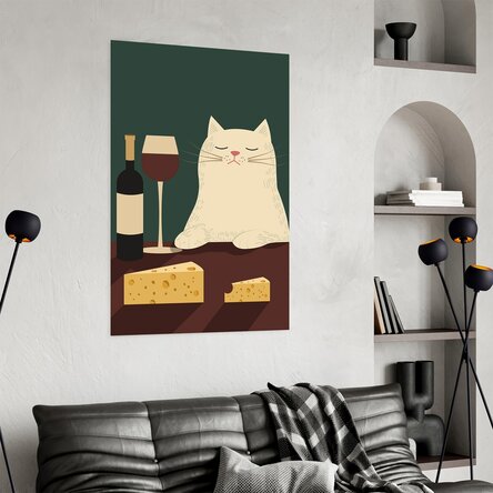 Poster: Kat, wijn en kaas