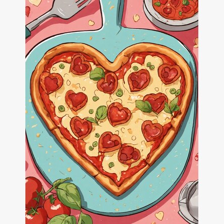 Poster met hartvormige pizza