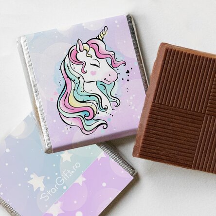Set van 5 gepersonaliseerde minichocolade met foto's en tekst - Eenhoorn