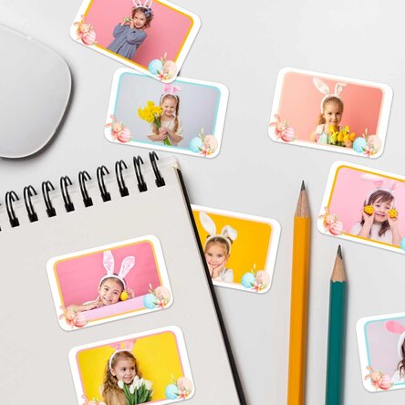 Set van 8 gepersonaliseerde stickers (zelfklevende etiketten) met foto's - Pasen