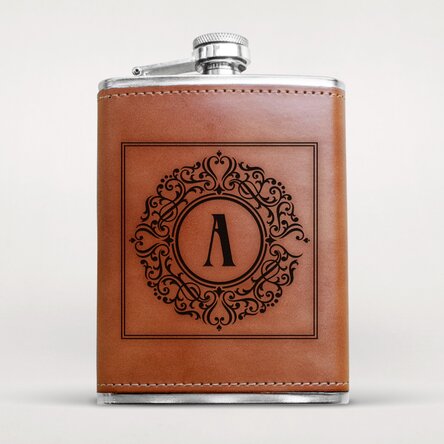 Gepersonaliseerde zakfles met lederen hoes - Elegant Monogram