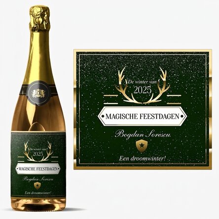 Mousserende wijn met gepersonaliseerde tekst - Golden Antlers