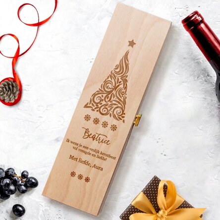 Gepersonaliseerde wijnkist met tekst - Kerstwens