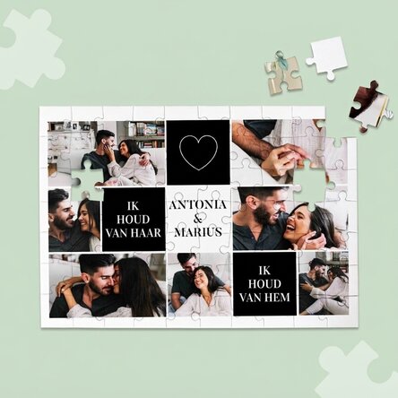 Gepersonaliseerde puzzel met 5 foto’s en tekst, 28 x 19 cm - Wij tweeën