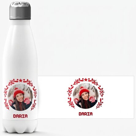 Thermos à base blanche personnalisé avec photo et texte - modèle Noël
