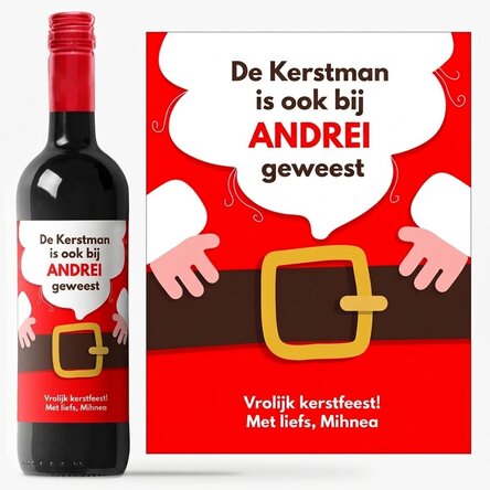 Wijn met gepersonaliseerde tekst - De kerstman is er