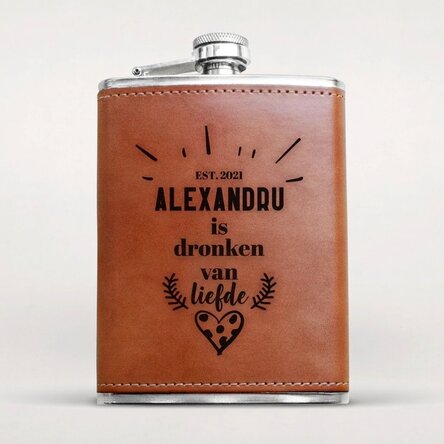 Gepersonaliseerde, met leer beklede zakfles - Drunk in love