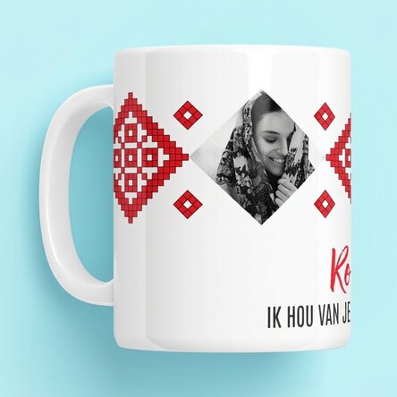 Gepersonaliseerde mok met 2 foto's en tekst - Ik hou hartstochtelijk van je!