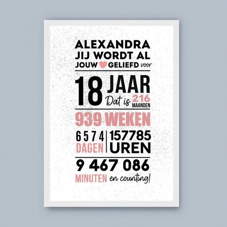 Gepersonaliseerd schilderij met tekst - 18 jaar
