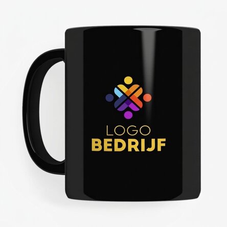 Gepersonaliseerde mok met logo aan beide zijden – zwarte achtergrond