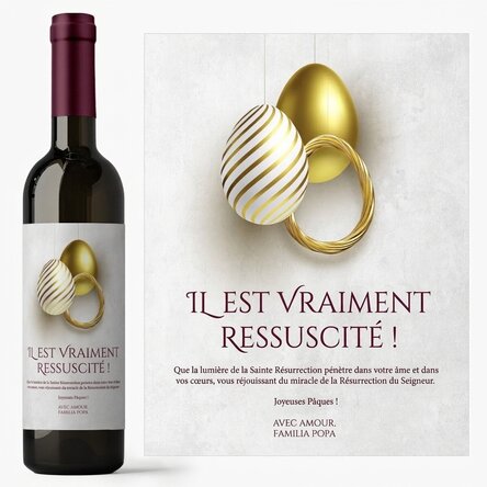 Vin personnalisé avec un message pour Pâques - Il est vraiment ressuscité