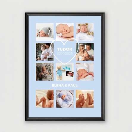Tableau personnalisé avec un texte et 11 photos - Bébé