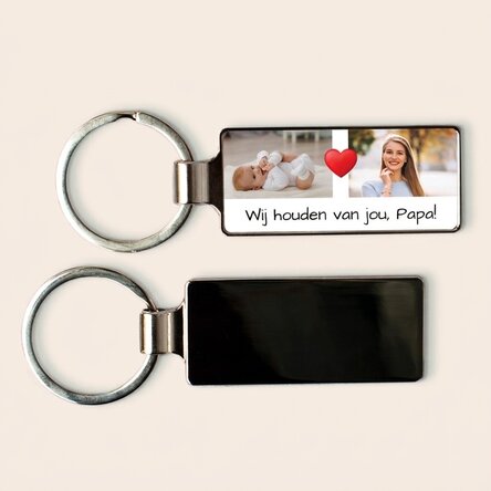 Gepersonaliseerde sleutelhanger met 2 foto's en een boodschap