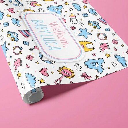 Gepersonaliseerd cadeaupapier met tekst - New baby