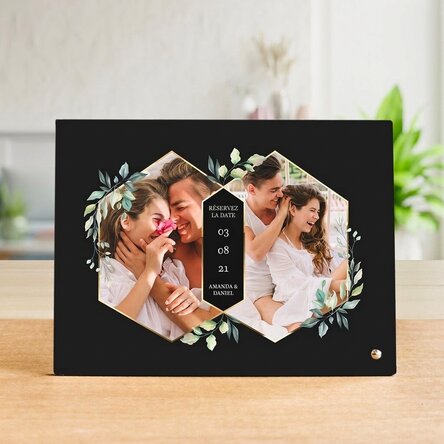 Cadre photo de bureau personnalisé avec 2 photos et un texte - Save the Date