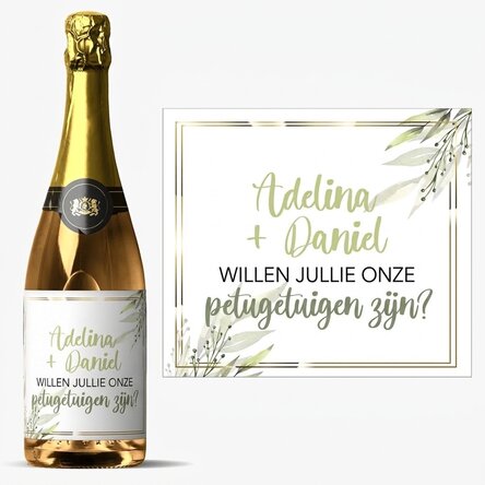 Mousserende wijn met gepersonaliseerde tekst - Willen jullie onze peetouders worden?