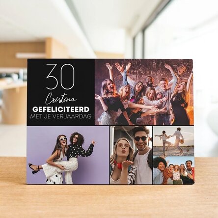 Gepersonaliseerde fotolijst voor op het bureau met 5 foto’s en tekst - Happy birthday