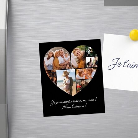 Aimant personnalisé de 10 x 12 cm avec 8 photos en forme de cœur