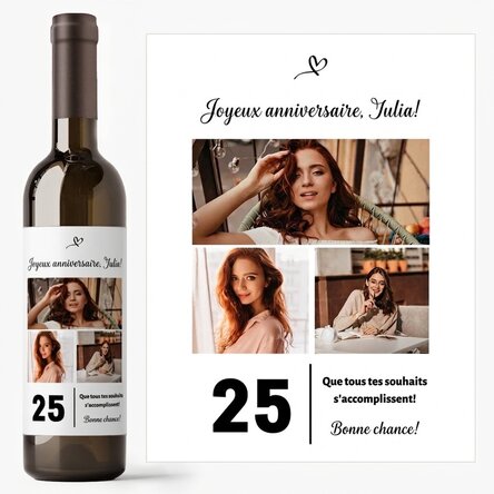 Vin personnalisé avec un texte et 3 photos pour un anniversaire - 25