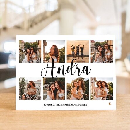 Cadre photo de bureau personnalisé avec 8 photos et un texte - Joie