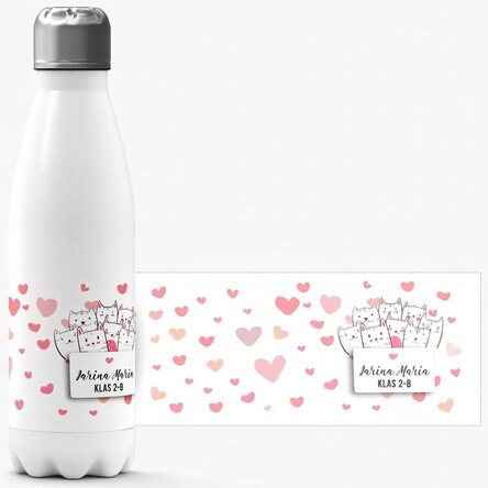 Thermosfles met witte bodem, gepersonaliseerd met naam - Kitty