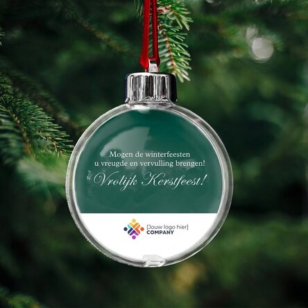 Gepersonaliseerde kerstbal met logo en boodschap - Vrolijk Kerstfeest!