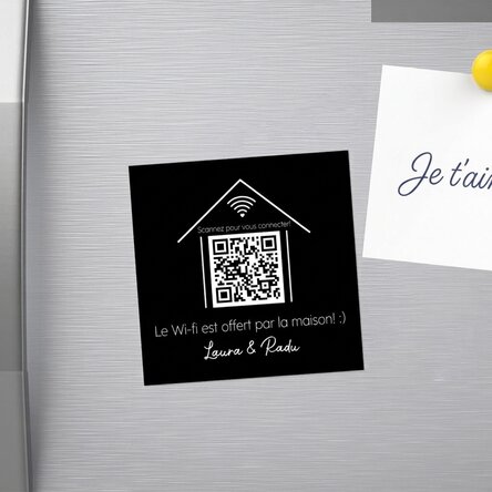 Aimant 10 x 10 personnalisé avec texte et code QR - « Scan for Wifi »