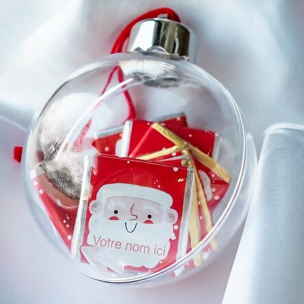 Boule contenant 10 mini-chocolats personnalisés avec un prénom - Père Noël