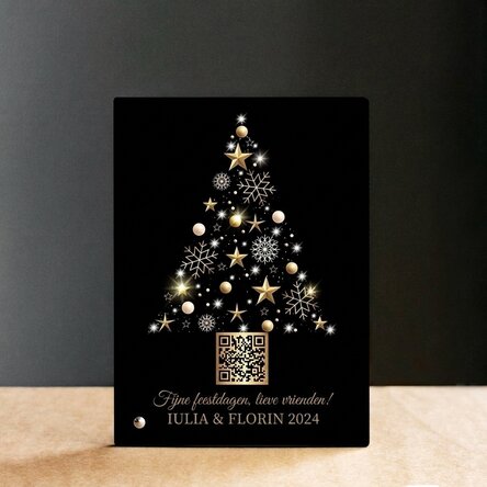 Gepersonaliseerde fotolijst voor op het bureau met QR-code en kerstboodschap